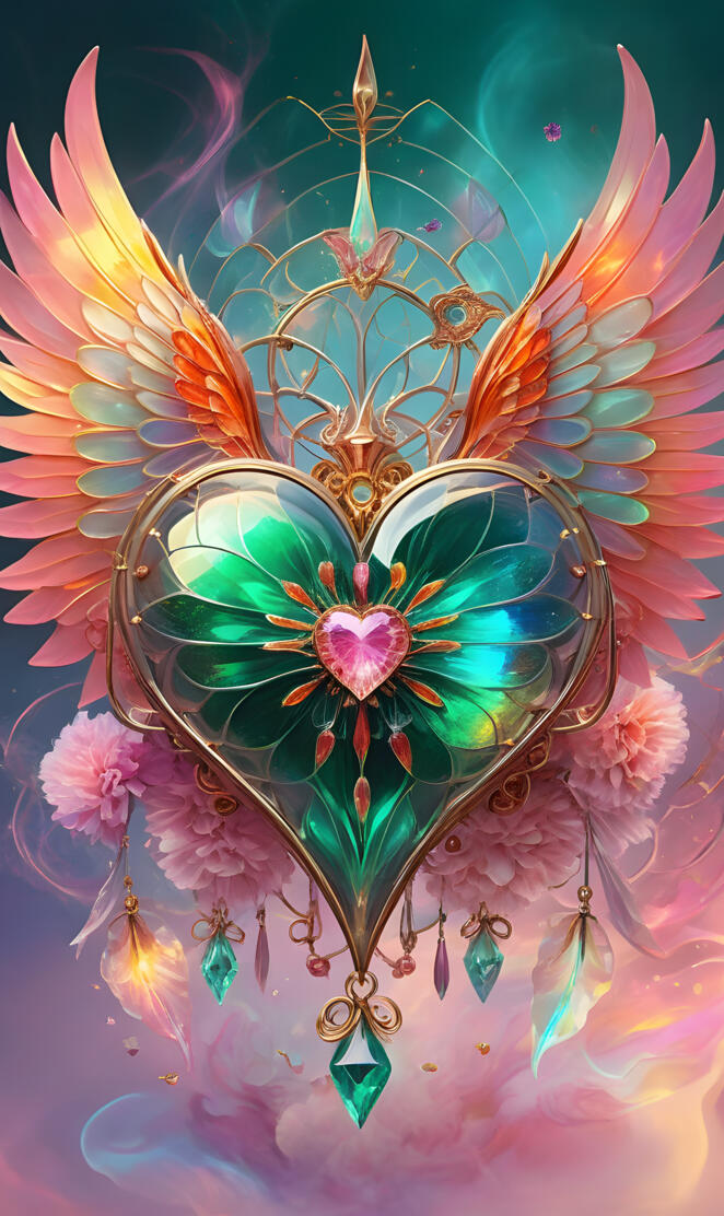 Green crystal heart with wings