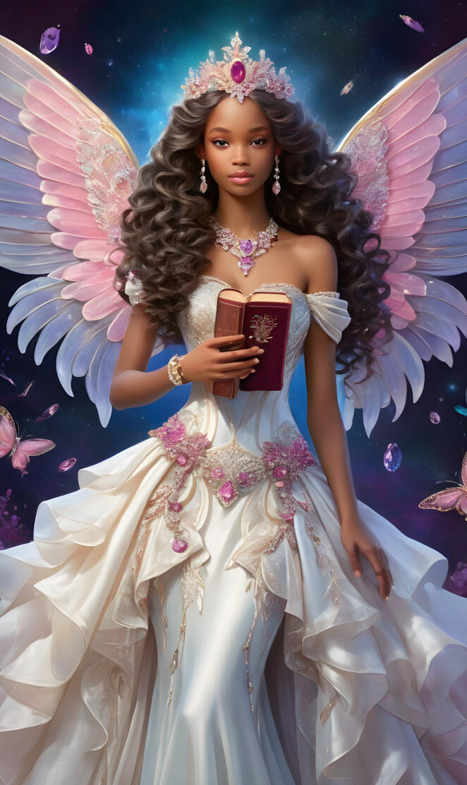 lady Felicia, bride and mother, gentle and calm, holding her Bible