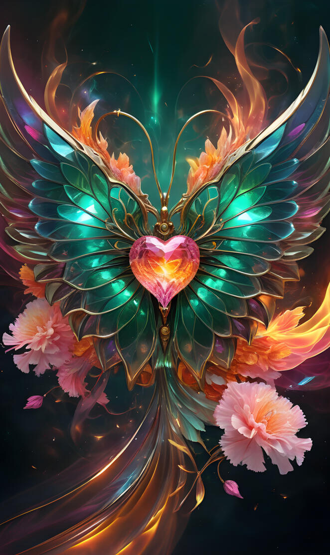 Crystal heart with wings