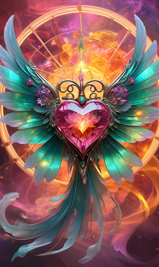 Pink crystal heart with wings