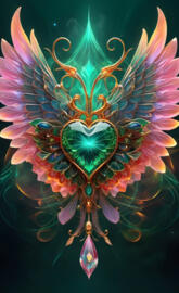 Green crystal heart with wings