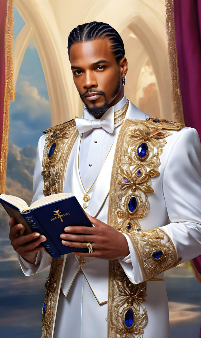 king Jay, strong and loyal, capable and handsome, with his Bible