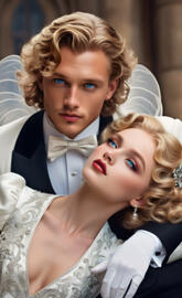 Angel king charming and princess Guinevere, blue eyes, royalty