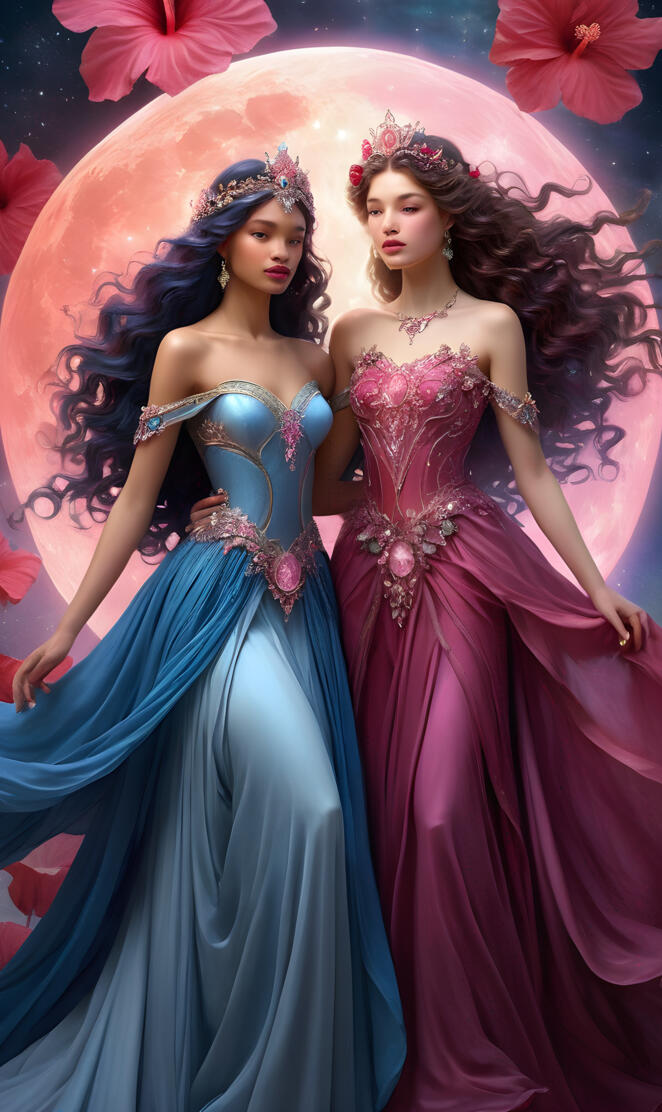 Divas; the moon princess and the Sun princess, beautiful, stunning,