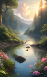 a river with trees and plants around it