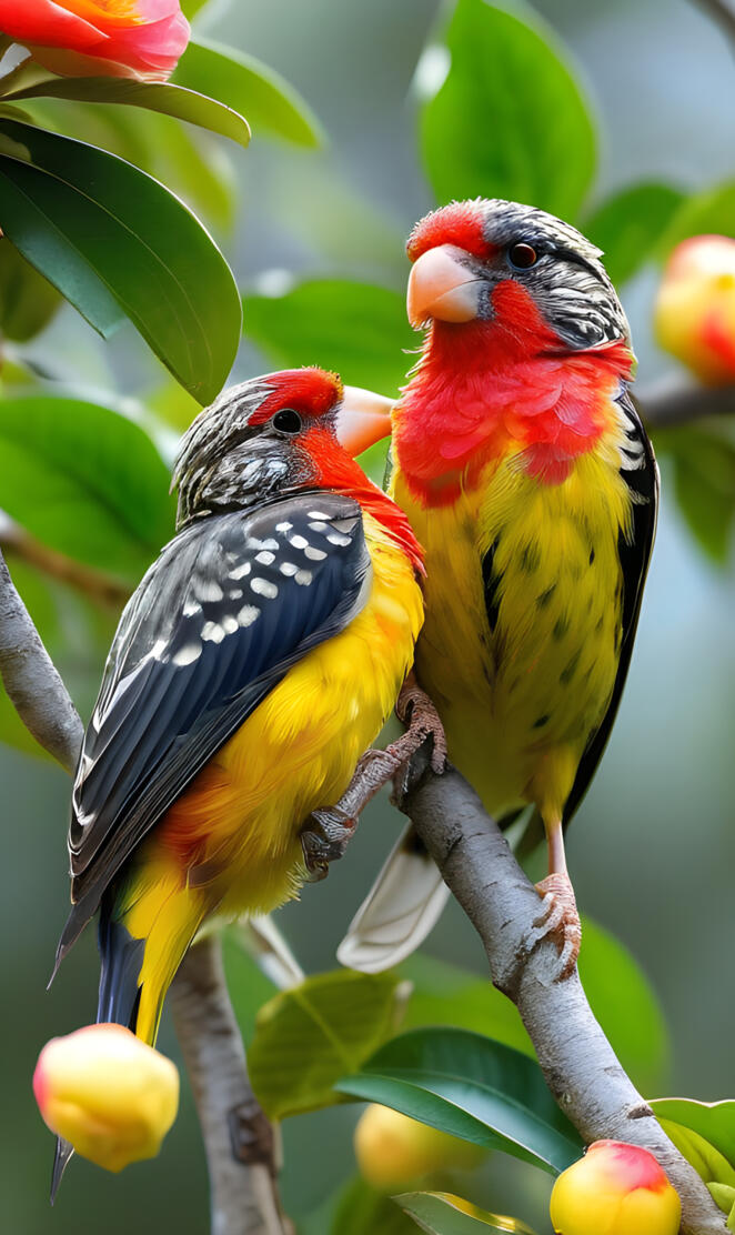 two birds sit on a branch