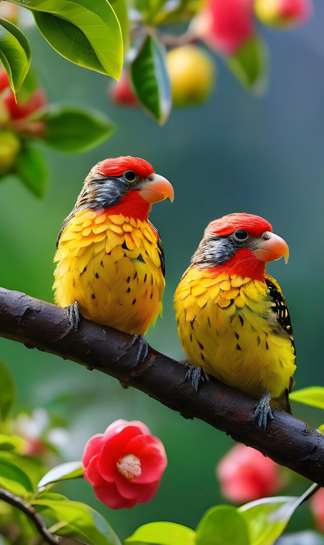 two birds sitting on a branch