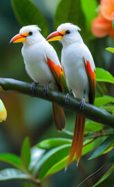 a couple of birds sitting on a branch