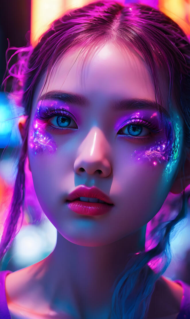 1girl, backlighting, blacklight, beautiful detailed eyes, beautiful de
