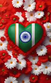 a flag with a flag and flowers