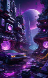 a room with a lot of cars and buildings with lights