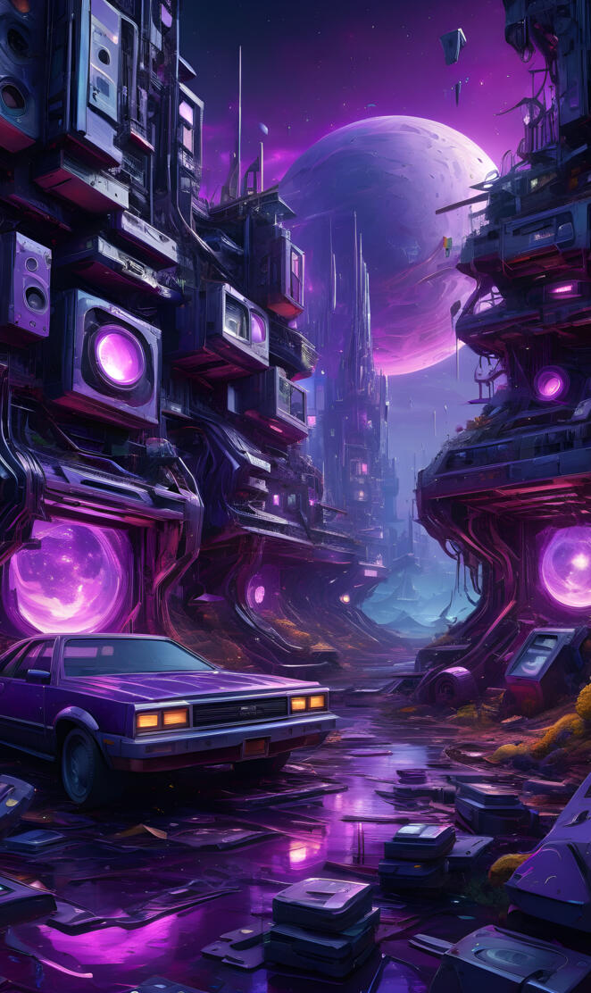 a room with a lot of cars and buildings with lights