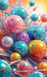 glossy flowers and marbles