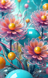 glossy flowers and marbles