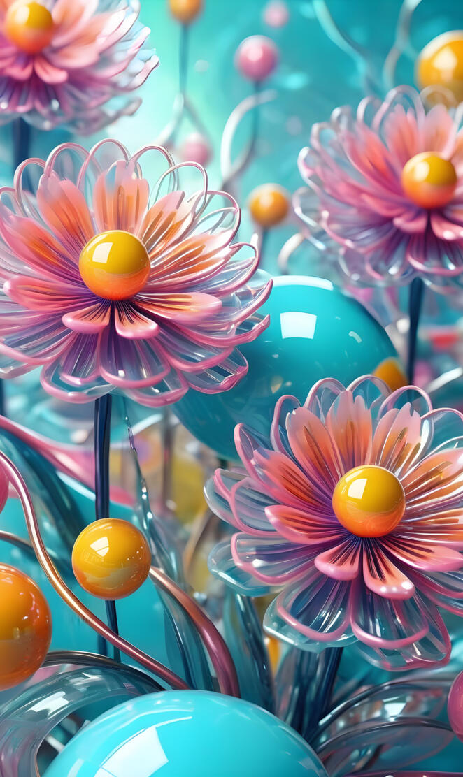 glossy flowers and marbles