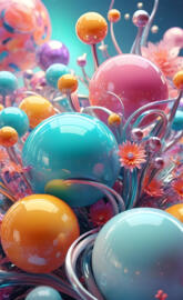 glossy flowers and marbles