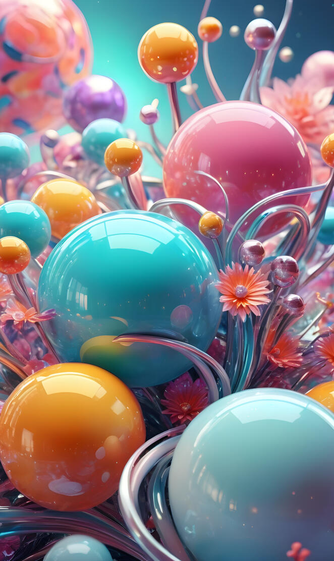 glossy flowers and marbles