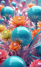 glossy flowers and marbles