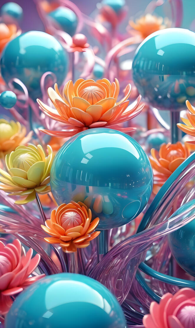 glossy flowers and marbles