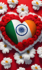 a flag with flowers around it