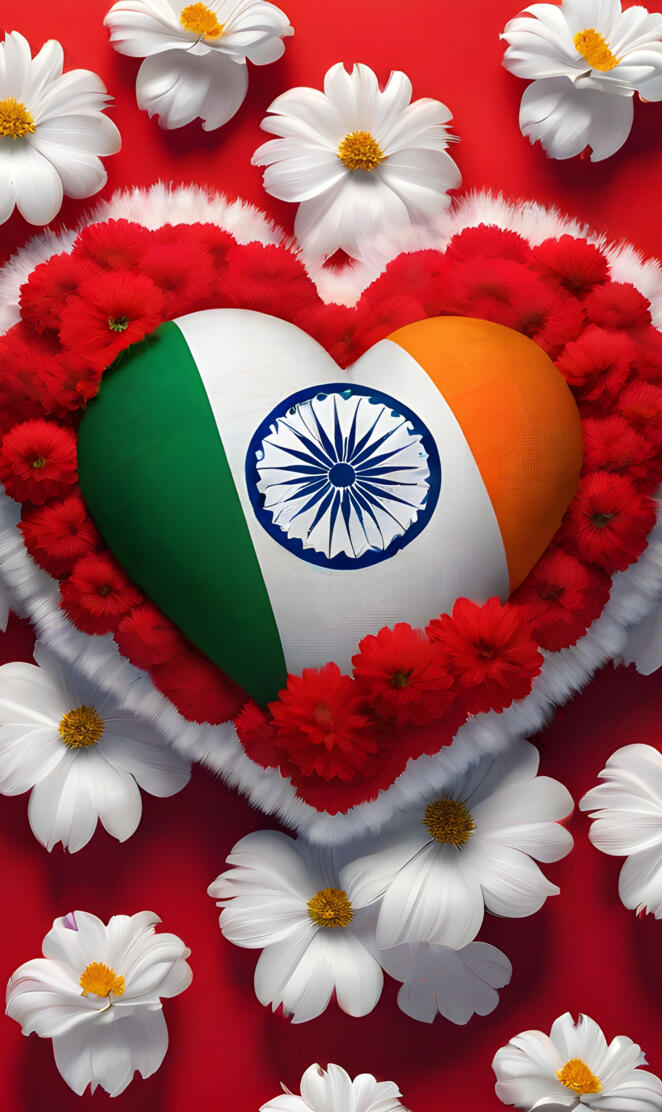 a flag with flowers around it