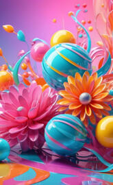 glossy flowers and marbles