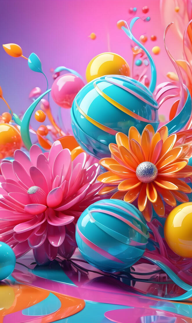 glossy flowers and marbles