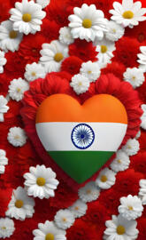 a flag with a flag and flowers