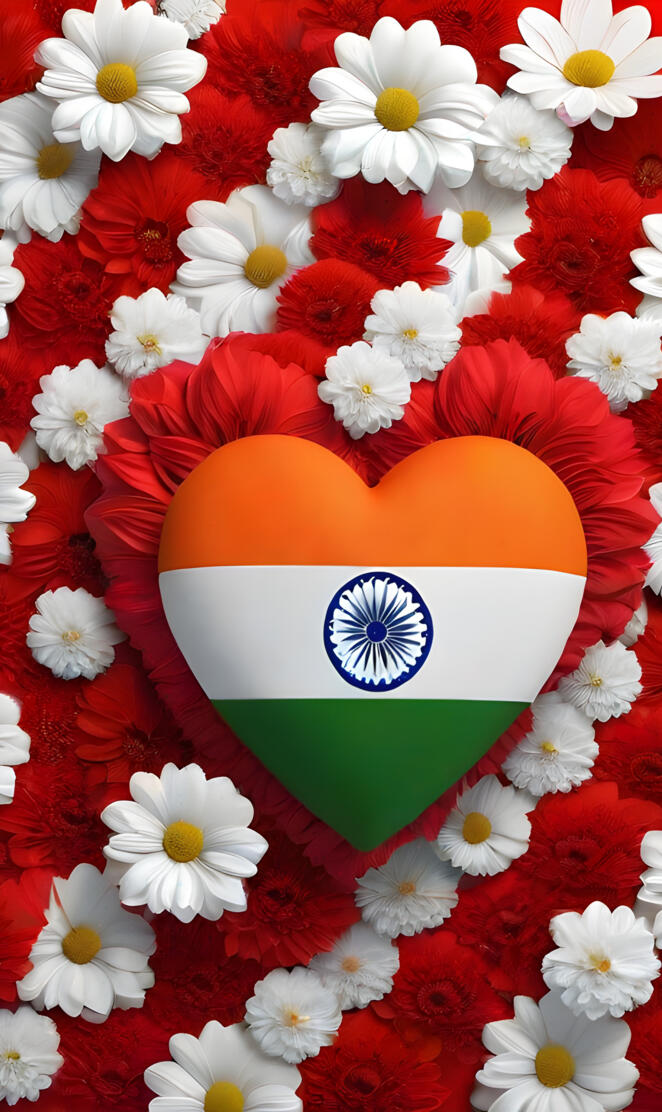 a flag with a flag and flowers