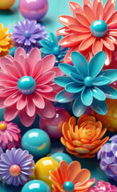 glossy flowers and marbles