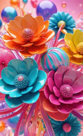 glossy flowers and marbles