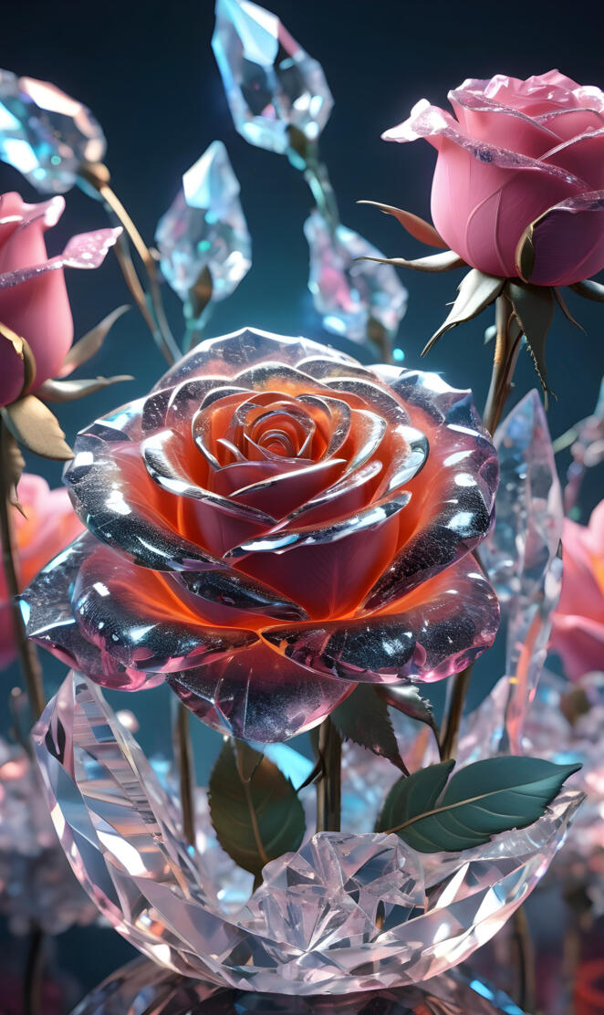 glass rose with a red center