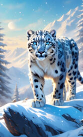 snow leopard with light blue eyes