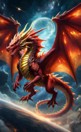 a colorful dragon with a star in the background