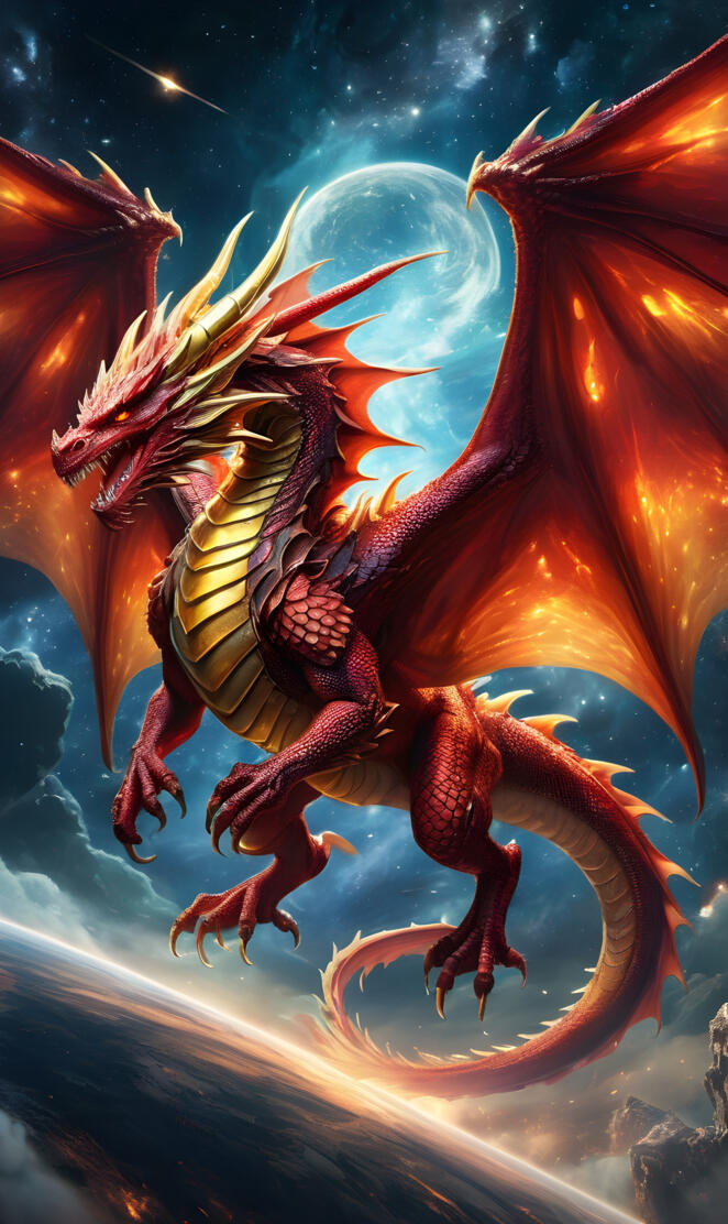 a colorful dragon with a star in the background
