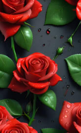 Digital art of Fresh Red Rose wallpaper with water drops