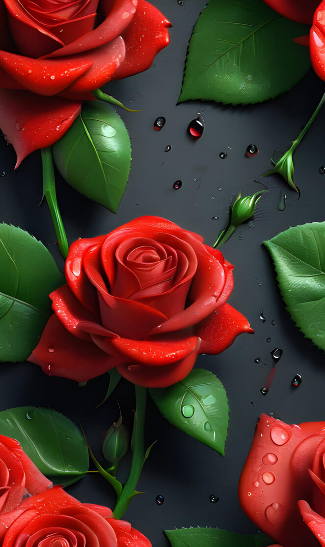 Digital art of Fresh Red Rose wallpaper with water drops