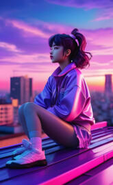 a woman sitting on a roof