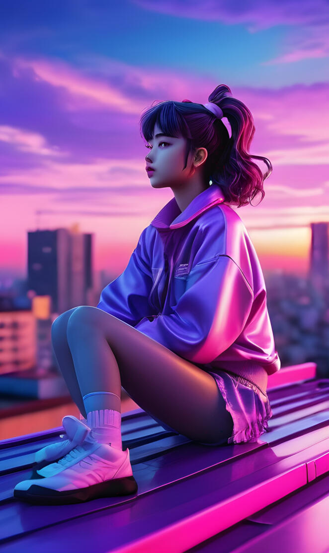 a woman sitting on a roof