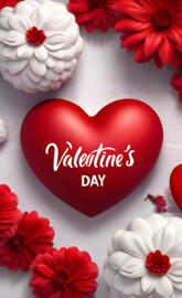 a heart shaped balloon with flowers around it