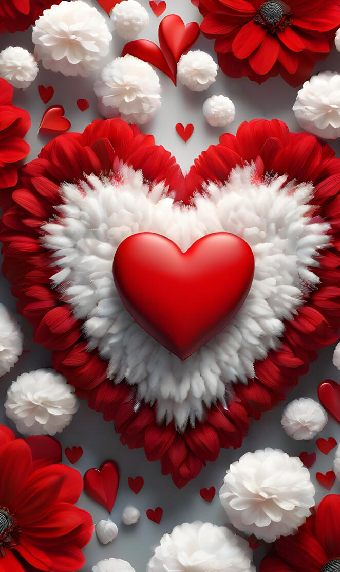 a red heart made of white flowers