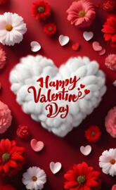 a heart shaped cake with flowers around it