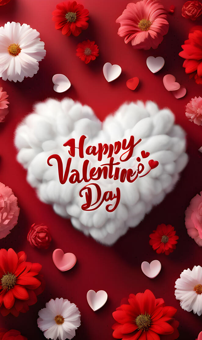 a heart shaped cake with flowers around it