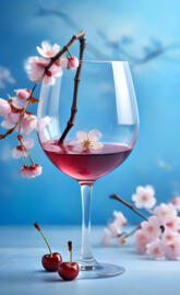 a glass of wine with flowers