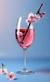 a glass of pink liquid with a cherry on top