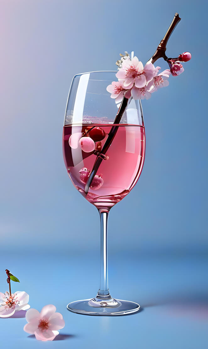 a glass of pink liquid with a cherry on top