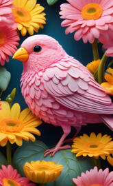 a bird with a flower head