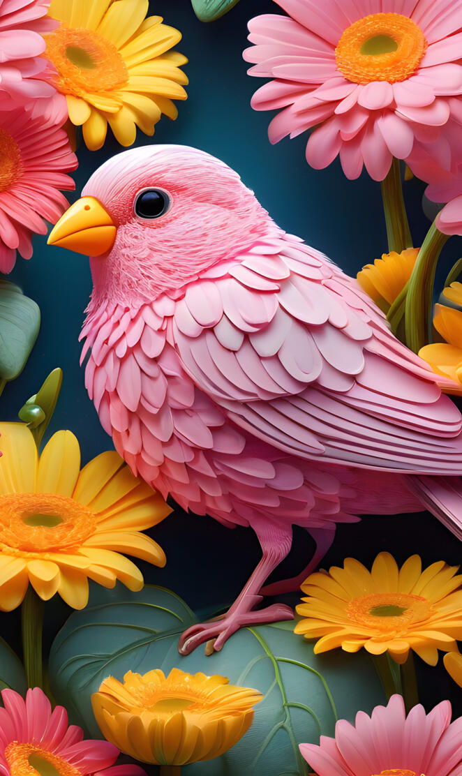 a bird with a flower head