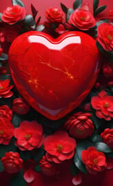 a red rose with green leaves