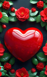 a red flower with green leaves